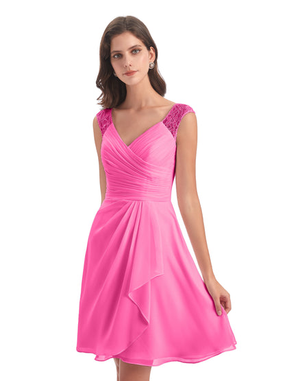 Zendaya Knee Length V-neck Chiffon Bridesmaid Dresses