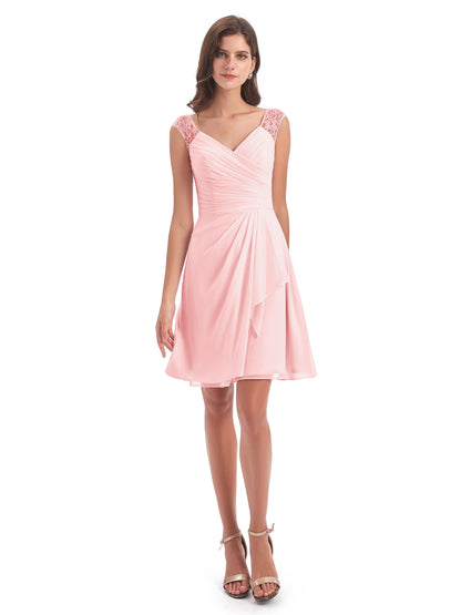 Zendaya Knee Length V-neck Chiffon Bridesmaid Dresses