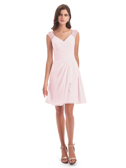 Zendaya Knee Length V-neck Chiffon Bridesmaid Dresses