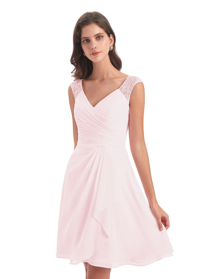 Zendaya Knee Length V-neck Chiffon Bridesmaid Dresses
