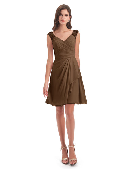 Zendaya Knee Length V-neck Chiffon Bridesmaid Dresses