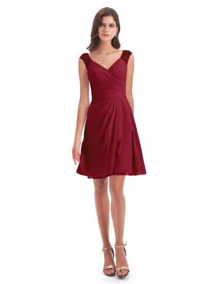Zendaya Knee Length V-neck Chiffon Bridesmaid Dresses
