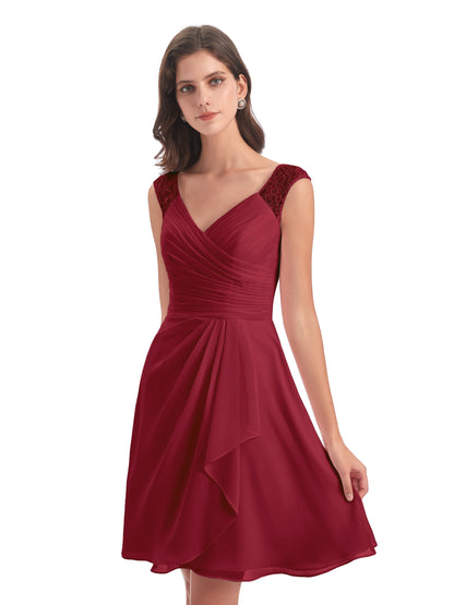 Zendaya Knee Length V-neck Chiffon Bridesmaid Dresses