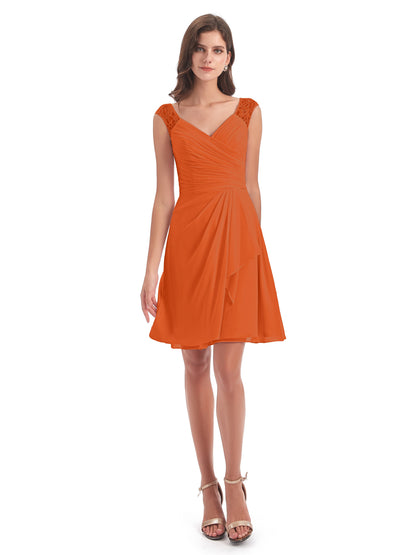 Zendaya Knee Length V-neck Chiffon Bridesmaid Dresses