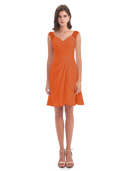 Zendaya Knee Length V-neck Chiffon Bridesmaid Dresses