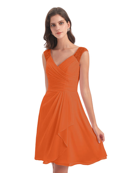 Zendaya Knee Length V-neck Chiffon Bridesmaid Dresses
