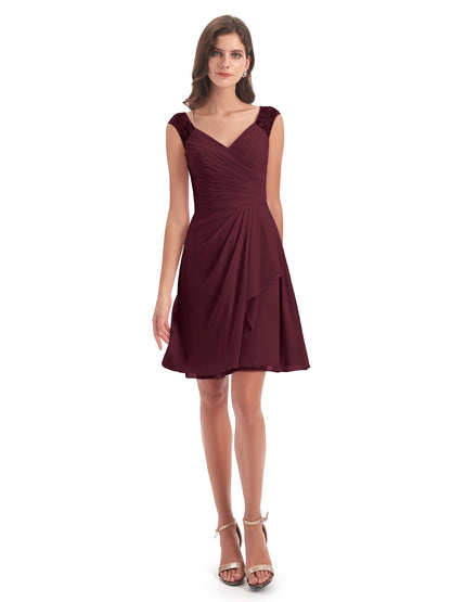 Zendaya Knee Length V-neck Chiffon Bridesmaid Dresses
