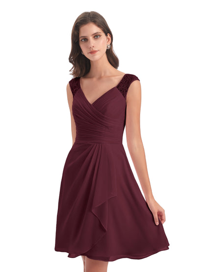 Zendaya Knee Length V-neck Chiffon Bridesmaid Dresses