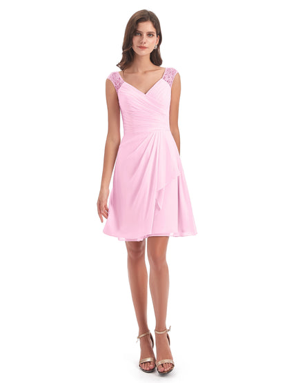 Zendaya Knee Length V-neck Chiffon Bridesmaid Dresses