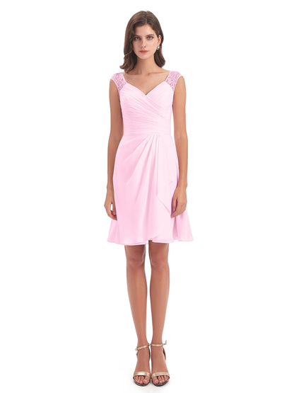 Zendaya Knee Length V-neck Chiffon Bridesmaid Dresses