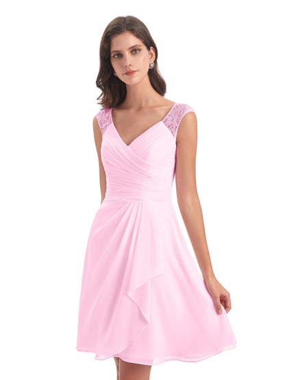Zendaya Knee Length V-neck Chiffon Bridesmaid Dresses