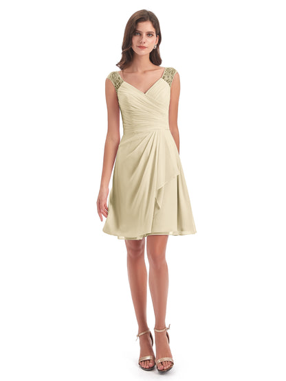 Zendaya Knee Length V-neck Chiffon Bridesmaid Dresses