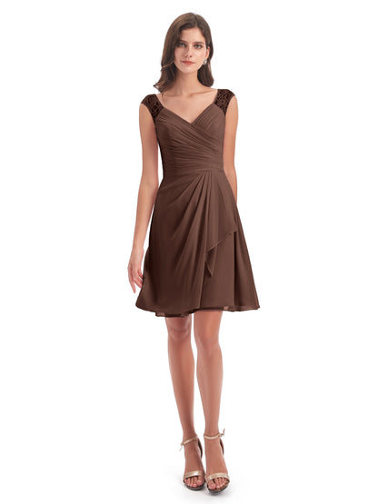 Zendaya Knee Length V-neck Chiffon Bridesmaid Dresses