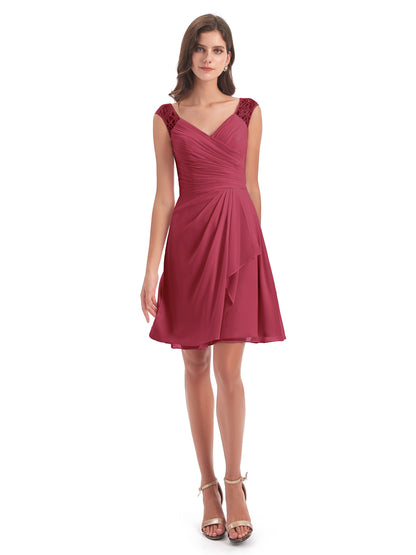 Zendaya Knee Length V-neck Chiffon Bridesmaid Dresses