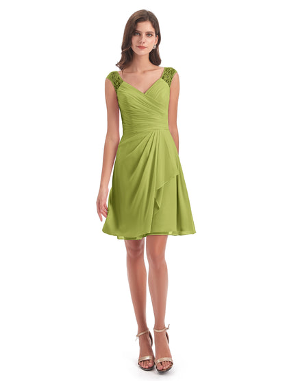 Zendaya Knee Length V-neck Chiffon Bridesmaid Dresses