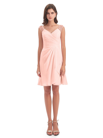 Zendaya Knee Length V-neck Chiffon Bridesmaid Dresses