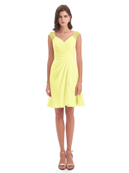 Zendaya Knee Length V-neck Chiffon Bridesmaid Dresses
