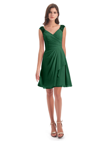 Zendaya Knee Length V-neck Chiffon Bridesmaid Dresses