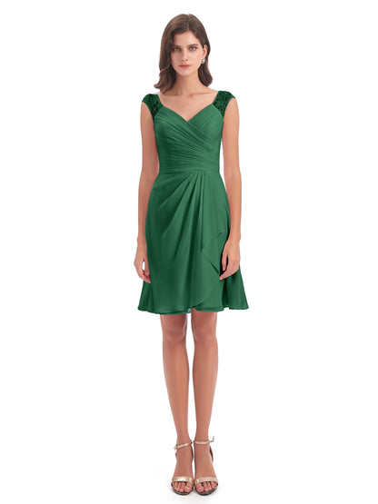 Zendaya Knee Length V-neck Chiffon Bridesmaid Dresses