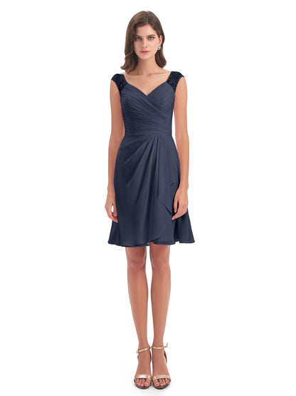 Zendaya Knee Length V-neck Chiffon Bridesmaid Dresses