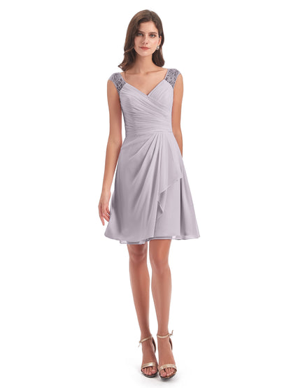Zendaya Knee Length V-neck Chiffon Bridesmaid Dresses