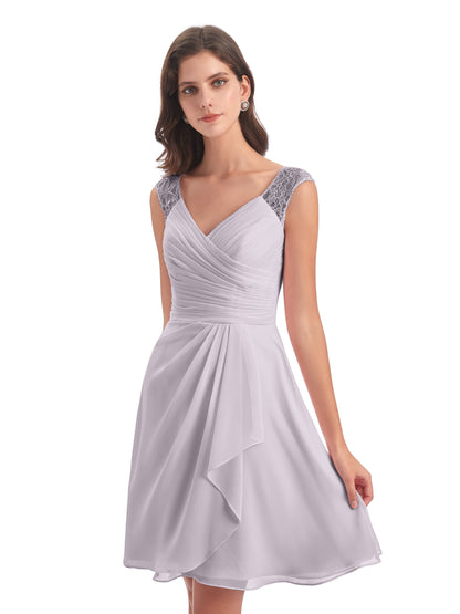 Zendaya Knee Length V-neck Chiffon Bridesmaid Dresses