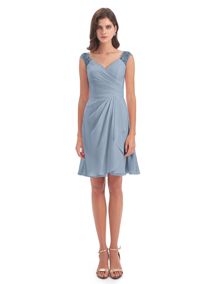 Zendaya Knee Length V-neck Chiffon Bridesmaid Dresses