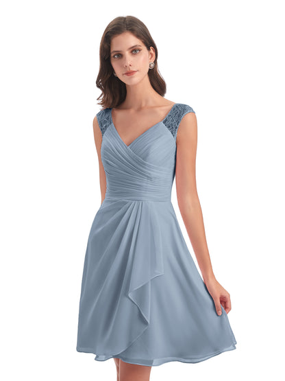 Zendaya Knee Length V-neck Chiffon Bridesmaid Dresses