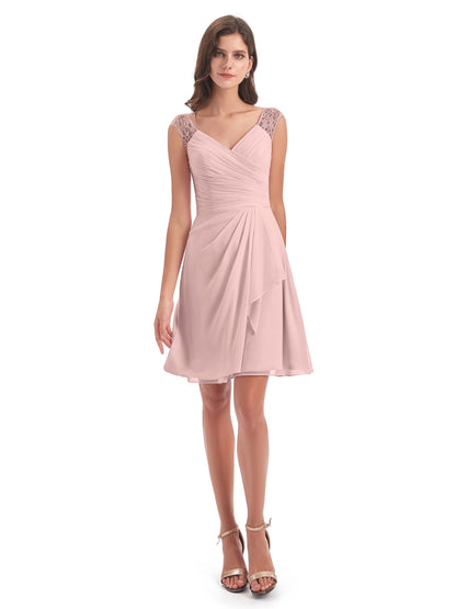 Zendaya Knee Length V-neck Chiffon Bridesmaid Dresses