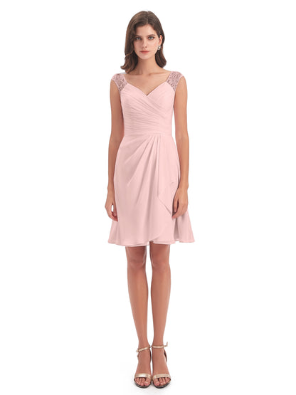 Zendaya Knee Length V-neck Chiffon Bridesmaid Dresses