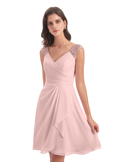 Zendaya Knee Length V-neck Chiffon Bridesmaid Dresses