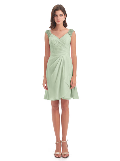 Zendaya Knee Length V-neck Chiffon Bridesmaid Dresses