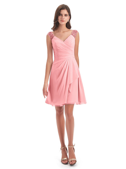 Zendaya Knee Length V-neck Chiffon Bridesmaid Dresses