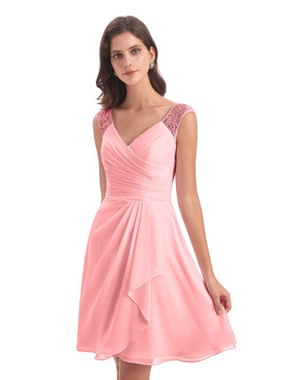 Zendaya Knee Length V-neck Chiffon Bridesmaid Dresses