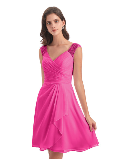 Zendaya Knee Length V-neck Chiffon Bridesmaid Dresses