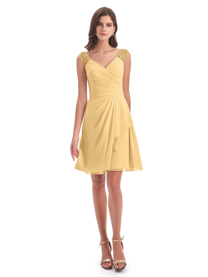 Zendaya Knee Length V-neck Chiffon Bridesmaid Dresses