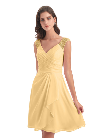 Zendaya Knee Length V-neck Chiffon Bridesmaid Dresses