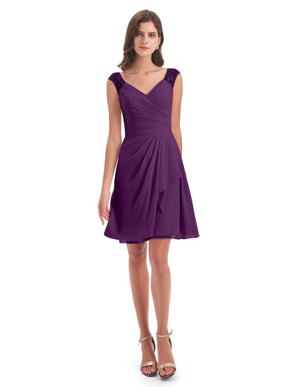 Zendaya Knee Length V-neck Chiffon Bridesmaid Dresses