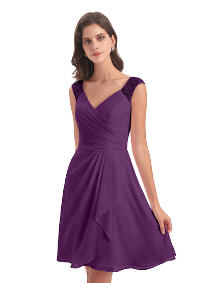 Zendaya Knee Length V-neck Chiffon Bridesmaid Dresses