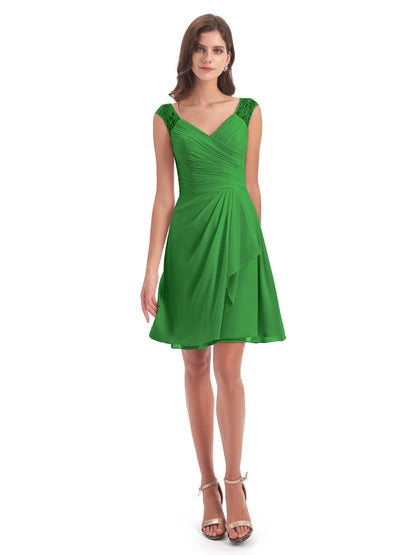 Zendaya Knee Length V-neck Chiffon Bridesmaid Dresses