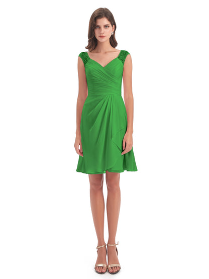 Zendaya Knee Length V-neck Chiffon Bridesmaid Dresses