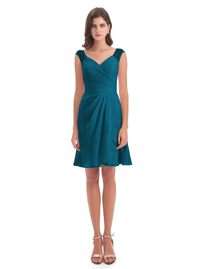 Zendaya Knee Length V-neck Chiffon Bridesmaid Dresses
