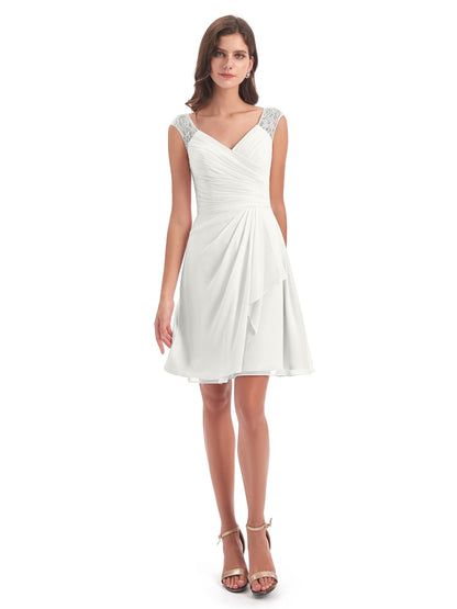Zendaya Knee Length V-neck Chiffon Bridesmaid Dresses