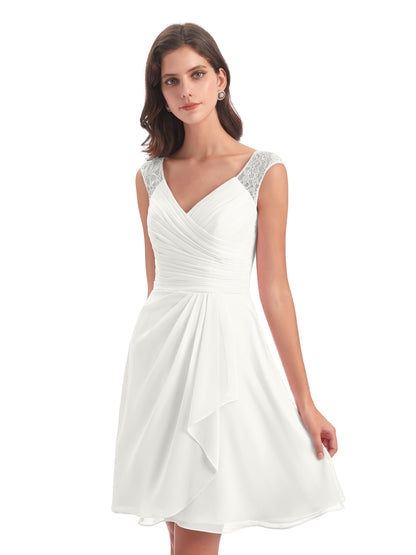 Zendaya Knee Length V-neck Chiffon Bridesmaid Dresses