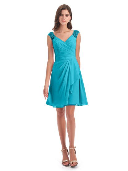 Zendaya Knee Length V-neck Chiffon Bridesmaid Dresses