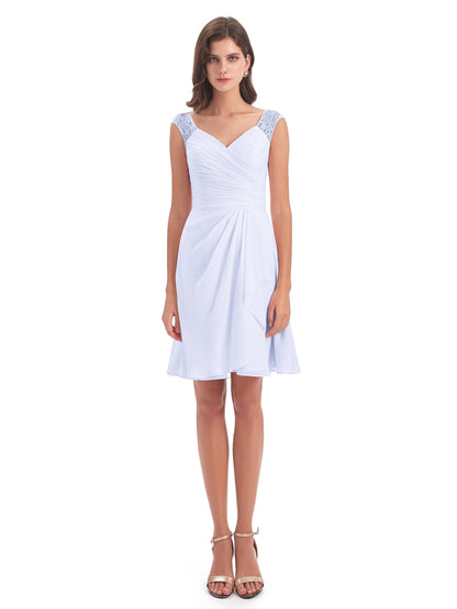 Zendaya Knee Length V-neck Chiffon Bridesmaid Dresses