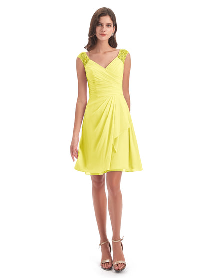 Zendaya Knee Length V-neck Chiffon Bridesmaid Dresses