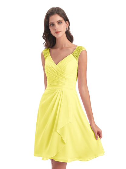 Zendaya Knee Length V-neck Chiffon Bridesmaid Dresses