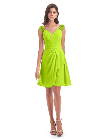Zendaya Knee Length V-neck Chiffon Bridesmaid Dresses