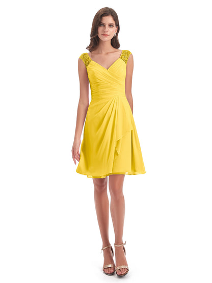 Zendaya Knee Length V-neck Chiffon Bridesmaid Dresses